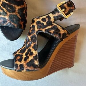Michael Kors Brown Wedge Sandals with Leopard Print